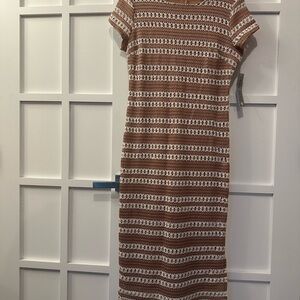 Striped Brown and White Knit crochet midi Dress